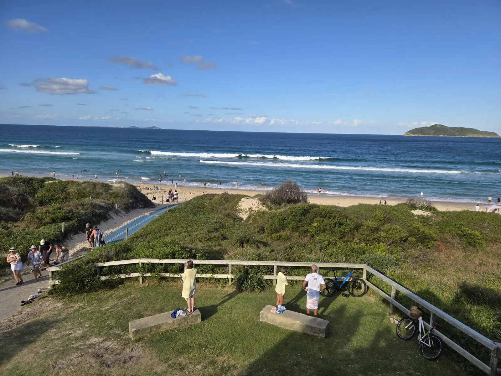 Bennetts Beach on a busy summer afternoon, Hawks Nest NSW