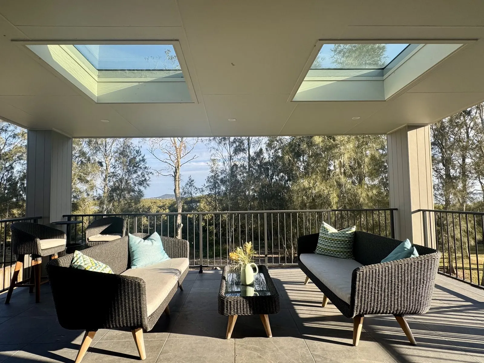 Rear deck with river view at Drift, Tea Gardens