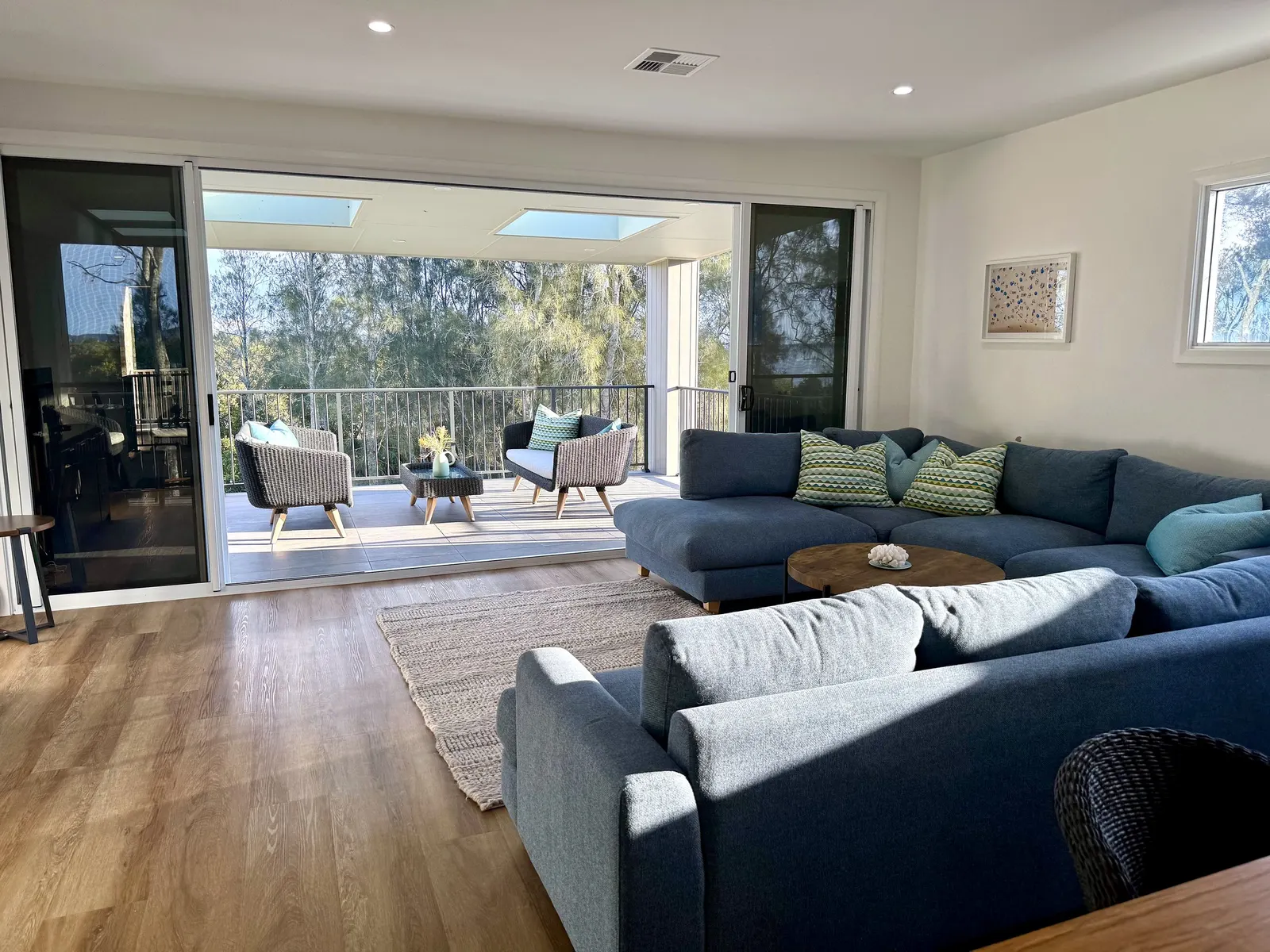Styled lounge with coffee table at Drift