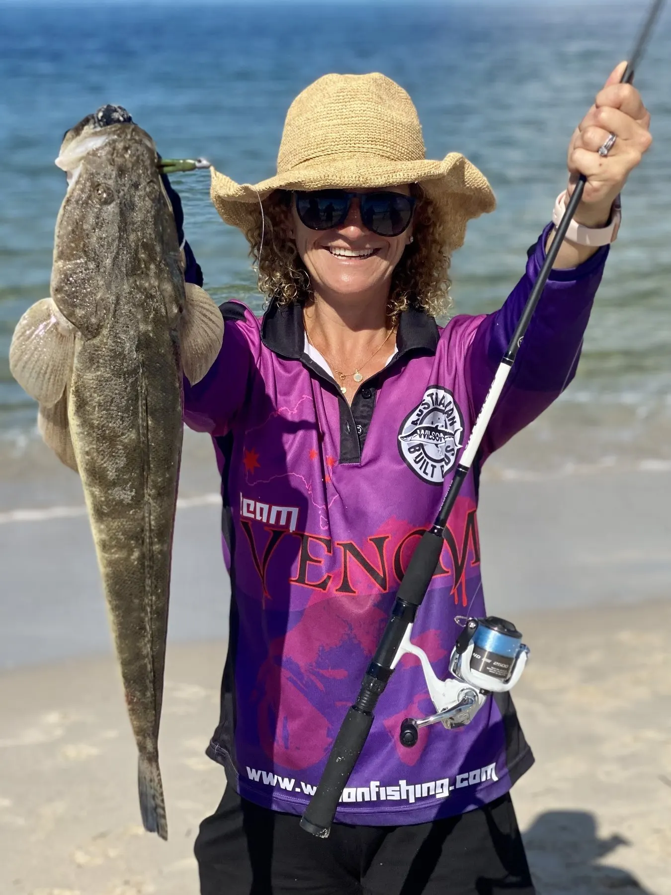 A big flathead caught off the beach near Drift, Tea Gardens