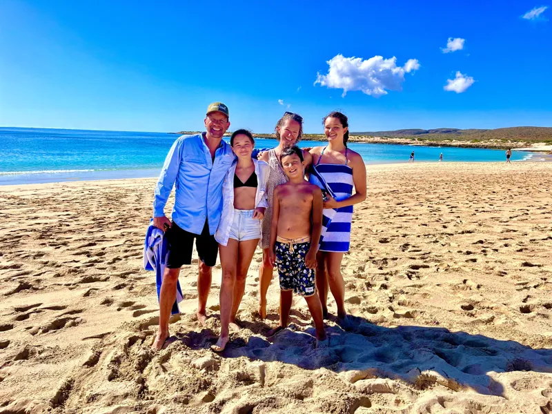 Matt, Mandy, Sammy, Sophie and James on the beach at Turquoise Bay, WA
